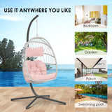 Hanging Egg Chair with Stand - Pink Swing Egg Chairs Wicker Rattan Hammock Chairs for Indoor Outdoor Bedroom Garden - Aluminum Steel Frame and UV Resistant Cushion 350LBS Capacity for Kids Adults XIAO WEI