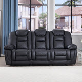EBELLO Faux Leather Manual Reclining Sofa, 3 Seat Recliner Sofa Chair with Overstuffed Armrest and Backrest, Couch Furniture for Home Theater Living Room, Meeting Room, Black (3 Seat Sofa) EBELLO