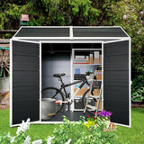 8 x 4 FT Outdoor Storage Shed, Outdoor Resin Shed with Two-Window and Double-Door, Plastic Shed with Floor for Gargen, Patio, Yard, Lawn (Black) Star20XX