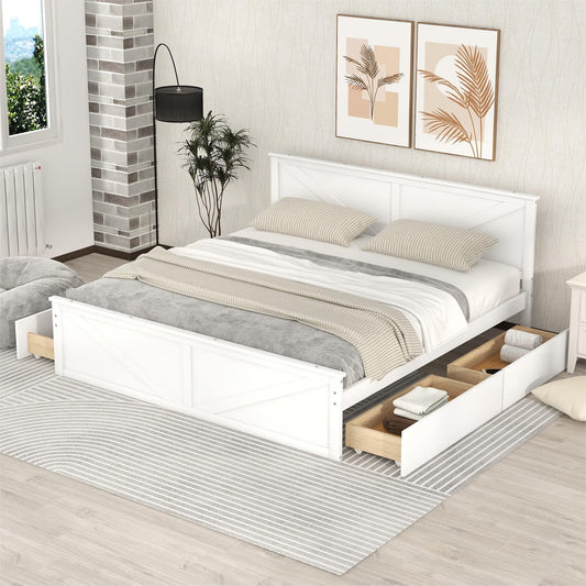 LZ LEISURE ZONE Modern King Size Platform Bed with Storage Drawers and Headboard in White - WoodArtSupply