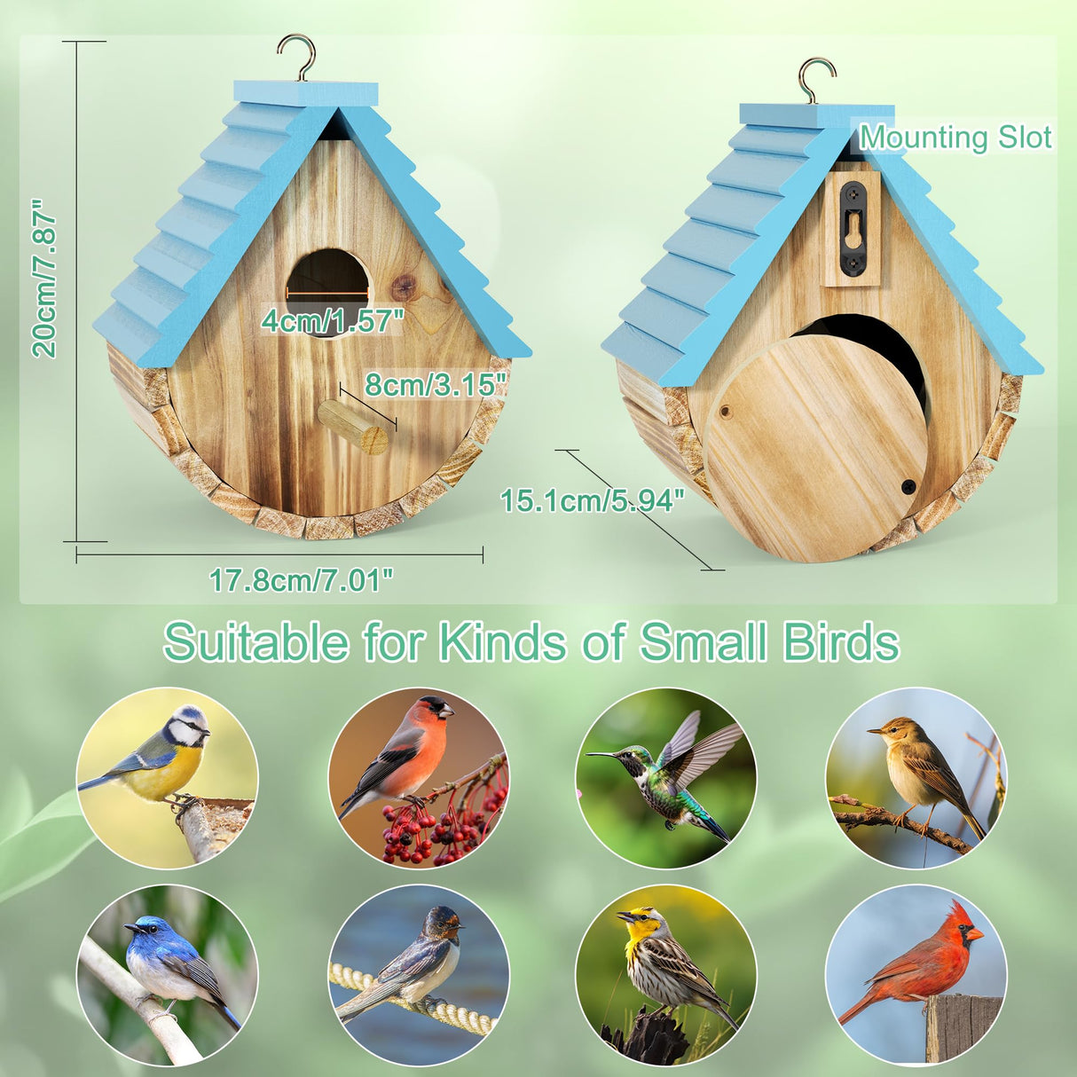 Bird House, Auslar Wooden Bird Houses for Outside, Birdhouse for Outdoors, Hanging Bluebird House for Cardinals Finch Wren Swallow for Garden Viewing Auslar