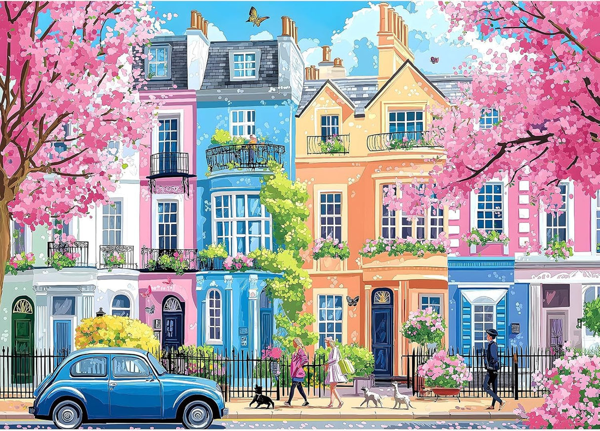 Accompany Wind 5D Diamond Painting Kits for Adults, Sakura Blossom Street Diamond Art Kits for Beginner, DIY Round Full Drill Dots Gem Art Kits for Home Wall Decor 16 x 12 Inch Accompany Wind