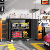 Greenvelly Metal Cabinet with Wheels,Black 36" Rolling Storage Cabinet with Locking Doors and Adjustable Shelves,Small Metal Garage Storage Cabinet with Wheels for Home,Kitchen,Office,Warehouse Greenvelly