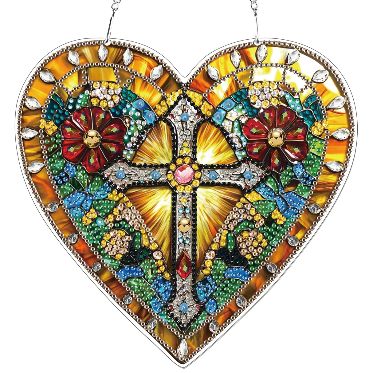 KEYIFA Diamond Painting Hanging Heart Shape Cross 3D Diamond Art Kits, Special Shaped Rhinestone Diamond Dots Kit for Adults Beginner, DIY Art Craft for Window Wall Door Decor, Double Sided KEYIFA