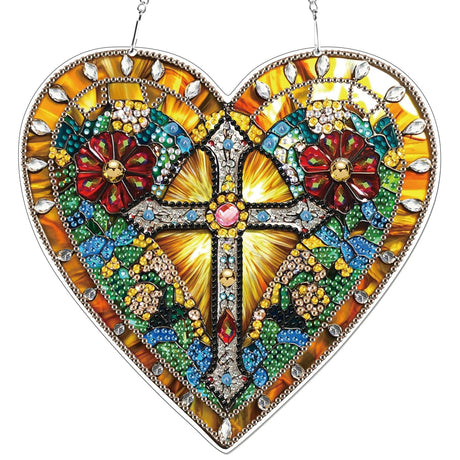 KEYIFA Diamond Painting Hanging Heart Shape Cross 3D Diamond Art Kits, Special Shaped Rhinestone Diamond Dots Kit for Adults Beginner, DIY Art Craft for Window Wall Door Decor, Double Sided KEYIFA