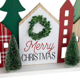Northlight Wooden Merry Christmas Houses with Trees Decoration - 15" - Red and Green Northlight