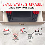 Baking Pan Set – 3 Piece Cookie Sheet – Deluxe Black Non-Stick Carbon Steel – Silicone Handles – Commercial Grade Restaurant Quality – PFOA PFOS and PTFE Free by Bakken BAKKENMASTER