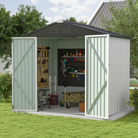 Patiowell Outdoor Storage Shed 8x6 FT, Garden Tool Storage Shed with Sloping Roof and Double Lockable Door, Outdoor Shed for Backyard Garden Patio Lawn, White Patiowell