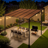 Devoko 10’x 10’ Gazebo for Patio, Lean to Gazebo Pergola on Clearance, Hardtop Wall-Mounted Gazebo with Awnings for Patio, Decks, Porch, Backyard Devoko