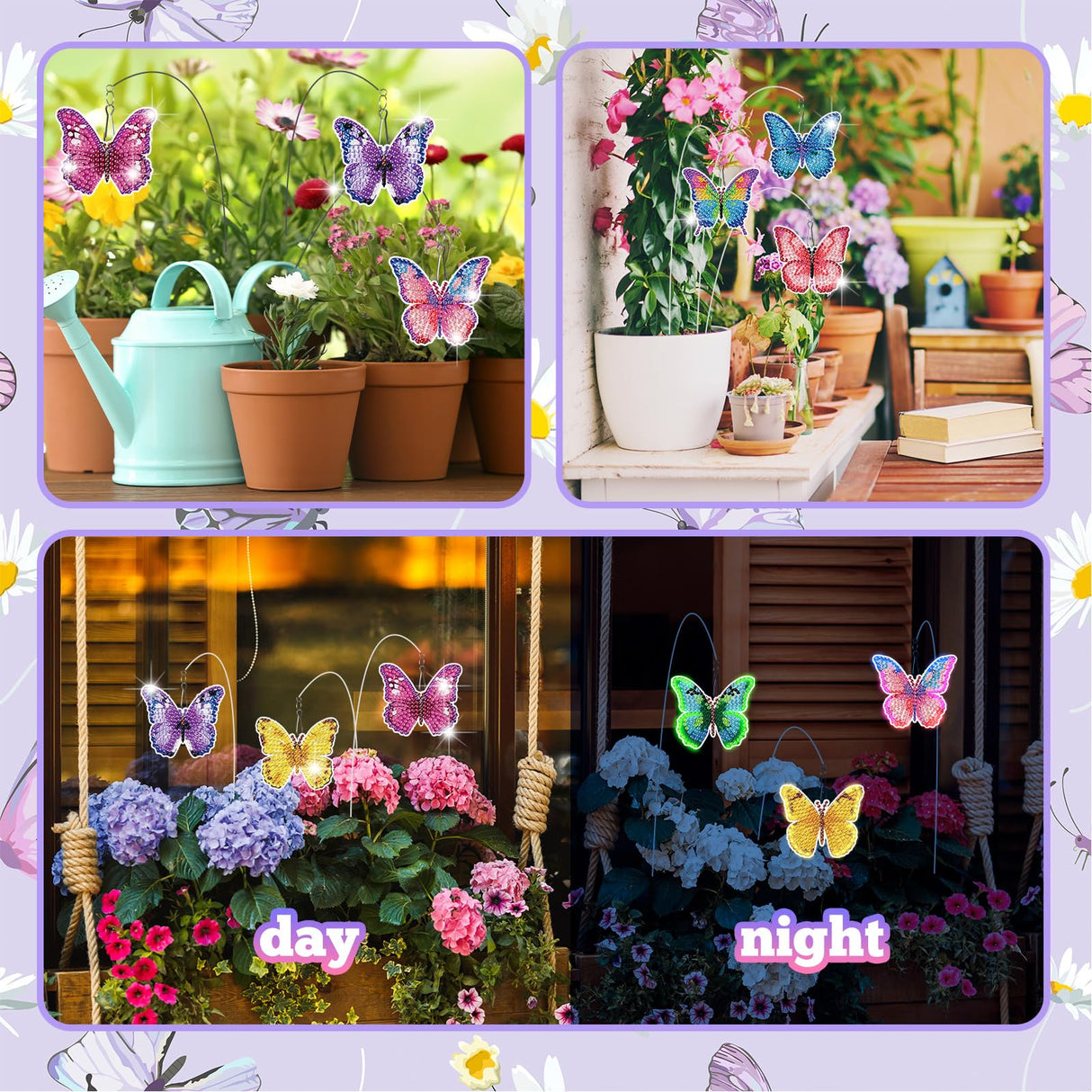 VioraWhite 12 Pcs Halloween Butterfly Diamond Art Kits for Adults Swaying in The Wind Butterfly Diamond Painting Glow in The Dark Iron Stakes Art Crafts for Beginners Garden Home Decoration VioraWhite