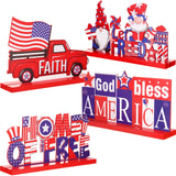 4 Pieces Patriotic Table Decoration 4th of July Wooden Table Centerpiece Independence Day Wood Letter Sign Home of Free God Bless America Table Decoration for Patriotic Party Memorial Day Home Decor Jetec