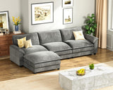 Homall 119" Modular Sectional Sofa, L Shaped Sofa Couch with Reversible Ottoman, DIY Combination Chenille Deep 3-Seat Cloud Couch for Living Room, Apartment (Light Grey, L Shaped Sofa) Homall