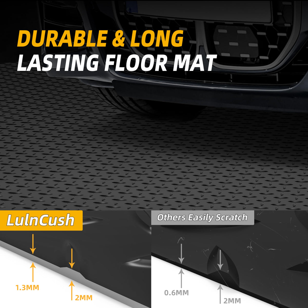 LulnCush 8x21 FT Garage Floor Mat, Thickened Diamond Plate PVC Garage Flooring Roll for Under Car Parking, Heavy Duty Garage Floor Protector 168SQFT for Garage, RV Trailer, Basement, Golf Cart. Black LulnCush