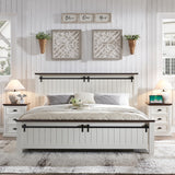 Farmhouse King Size Bed Frame with Sliding Barn Door Footboard and 47" Headboard in White IFGET