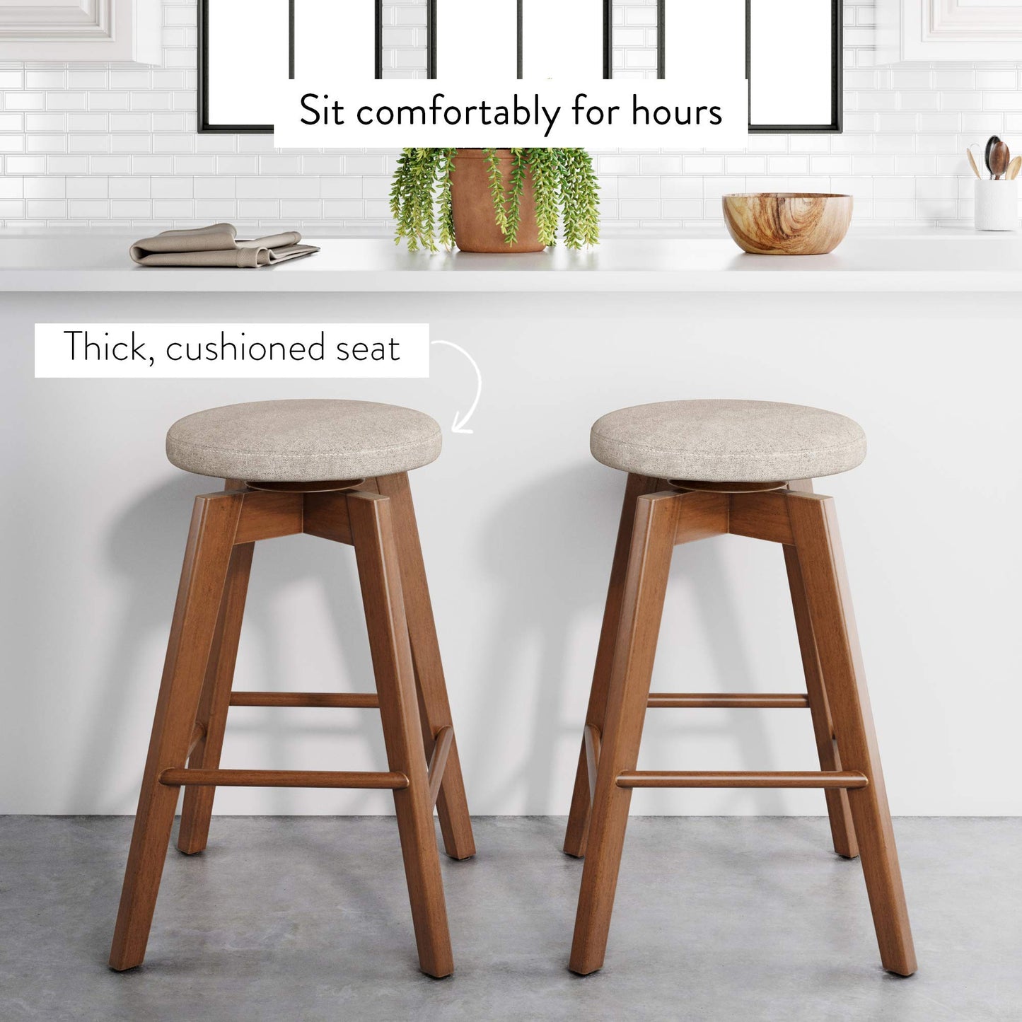 Nathan James Amalia Backless Kitchen Counter Height Bar Stool, Solid Wood with 360 Swivel Seat Antique Coffee/Natural Wheat, Set of 2 - WoodArtSupply