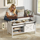 WLIVE Lift Top Coffee Table, 39.4" Farmhouse Coffee Table with Large Hidden Storage Compartment, Sliding Barn Doors, Modern Wood Center Table for Living Room, Office, White WLIVE