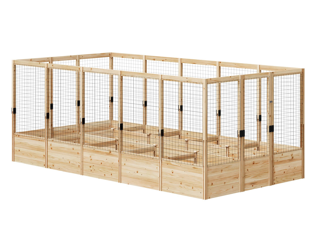 AMERLIFE U-Shaped Raised Garden Bed with Deer Proof Fence, 7.5Wx15Dx6H Outdoor Wooden Raised Garden Bed Planter with 19" Depth Planter Box AMERLIFE