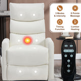 Manual Swivel Rocker Recliner Chair with Vibration Massage, Overstuffed Glider Chair with Lumbar Heat for Nursery, Living Room Reclining Sofa Chair, Faux Leather White Luxlen