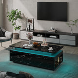 PPorfamilia LED Coffee Table with Storage, Black Coffee Table with Wireless Charging and Bluetooth Speaker, High Glossy Modern Center Table with 24-Color LED Lights for Living Room Bedroom PPorfamilia