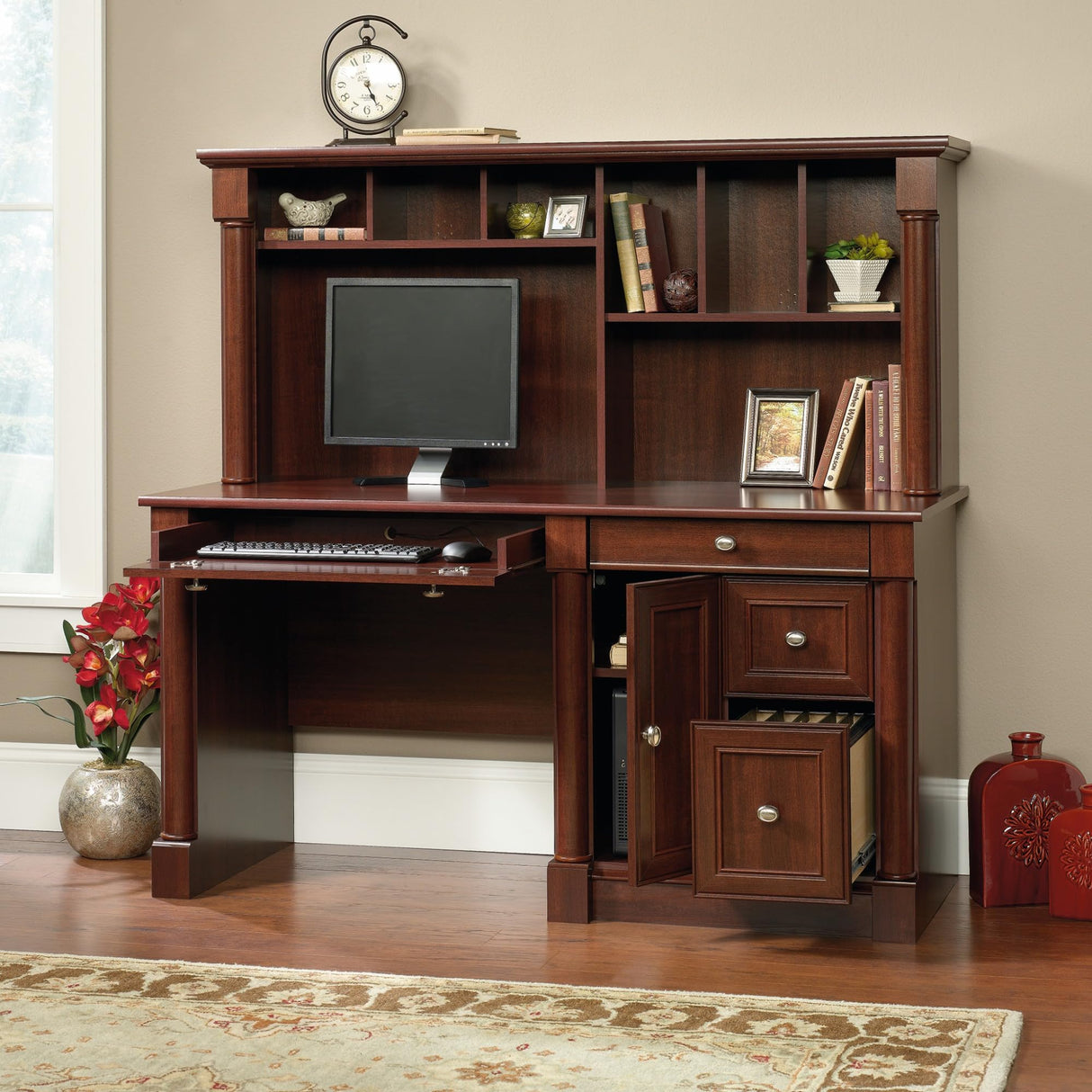 Sauder Palladia Computer Desk and Hutch, Select Cherry finish Sauder