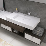 MEDUNJESS 35 inch Stone Resin Wall Mounted Floating Sink, Bathroom Vanity with Sink Solid Surface Bathroom Pedestal Sink Basin with No Hole, Matte White MEDUNJESS