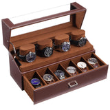 ProCase Watch Case for Men, 10 Slot Watch Display Stand with Acrylic Lid, Watch Display Case with Drawer, 2-Layer Mens Watch Box, Watch Holder Organizer for Men Women -Espresso ProCase