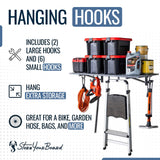 StoreYourBoard 2 Pack Heavy Duty Garage Wall Shelves, 2' x 4' Wall Mount Storage Shelf with Hooks, Hammered Gray Finish, Holds 200 lbs Each StoreYourBoard