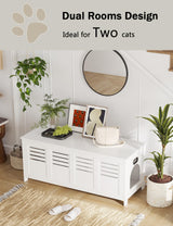 DINZI LVJ Litter Box Enclosure Furniture for 2 Cats, Top Opening Hidden Litter Box with Double Rooms, Dual Cat House with Good Ventilation, 47.2" Wooden Cat Washroom, White DINZI LVJ
