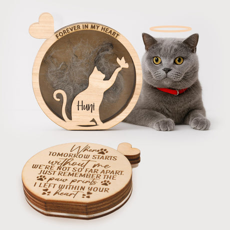 Personalized Cat Memorial Gifts - Cat Hair Keepsake Box Wooden , Pet Fur Gifts for Cat Lover, Pet Keepsake Box For Storing Cats Fur, Teeth, Nails, Bone Ashes, Pet Loss Sympathy Gift for Cat Owner BOBI CARE