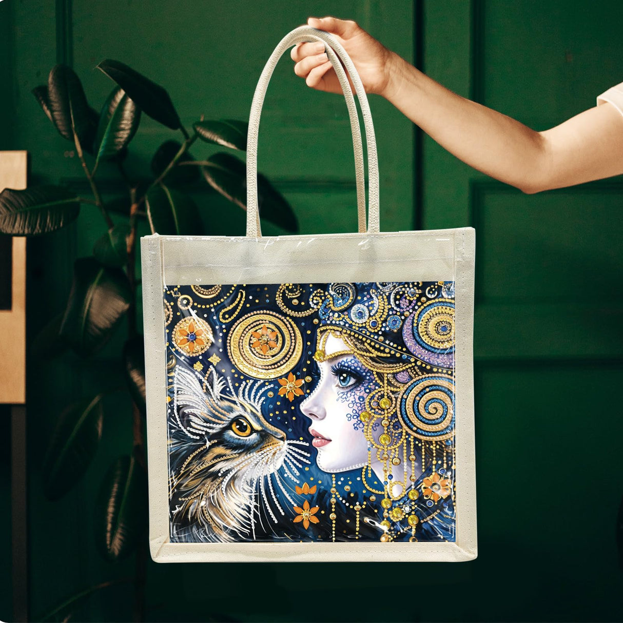 yzARTche Diamond Art Painting Handbag, DIY Diamond Art Handmade Tote Bag Shoulder Bag with Replaceable Pattern-07-Cat yzARTche