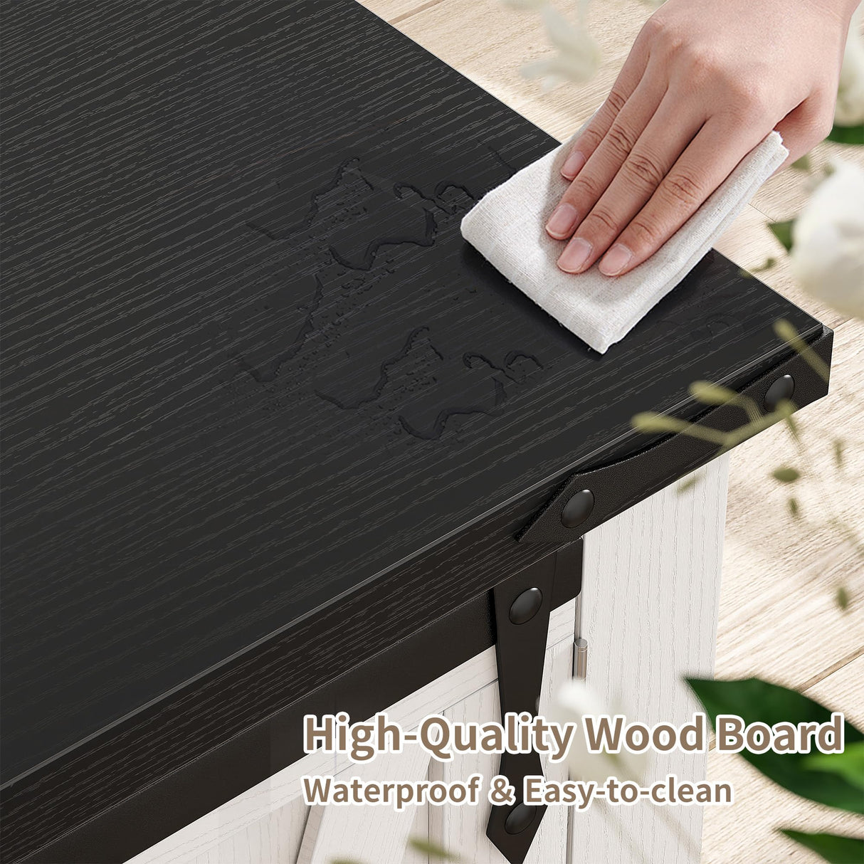 EnHomee End Tables with Charging Station,25" Farmhouse Wood Nightstand with Barn Door,Large Sofa Side Table with Adjustable Storage Shelf for Bedroom,Drawing Room,Hallway,Antique White EnHomee