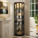 Eyisean 70" Lighted Glass Corner Curio Cabinet, Display Cabinet with Elegant Tempered Glass Door, China Cabinet with Light Bulb, Mirrored Back Panel, Rack for Living Room Storage (Black) Eyisean