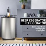 TROPOW Beer Kegerator, Single Tap Draft Beer Dispenser, Full Size Keg Refrigerator With Shelves, Stainless Steel, Drip Tray & Rail,silver, 128L TROPOW