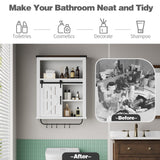 Vagaconl Bathroom Wall Cabinet, Farmhouse Medicine Cabinet Bathroom Cabinet Wall Mount with Barn Door Adjustable Shelves Towel Bar Hooks, for Laundry Bathroom Kitchen(Brown & Vintage White) Vagaconl