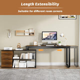 HOMBCK Home Office Computer Desk with 3 Drawers and Shelves, 55 Inch L Shaped Desk with Adjustable Shelves, Craft Table with Storage, Reversible L Shaped Desk, Modern Office Desk, Black Walnut HOMBCK