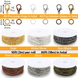 Jishi Chains Jewelry Making Supplies, 60ft Cable Link Chains for Making Jewelry Necklace Earring Bracelet Findings DIY Craft Kit for Adults, 6-Color 2mm Gold Silver Copper Plated Metal Link Rolls Bulk Jishi