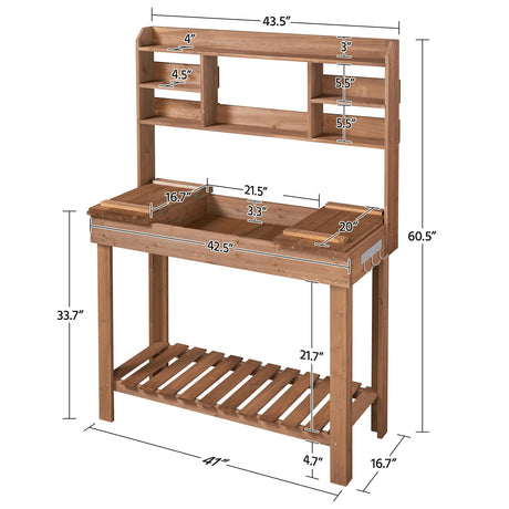Topeakmart Potting Bench Germination Table - Wood Garden Work Bench Flatform w/Display Rack/Practical Storage Prganizer for Backyard, Patio and Balcony, Brown Topeakmart