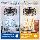 Depuley Flush Mount Ceiling Fan: 20" Caged Ceiling Fans with Lights and Remote App Control for Kitchen Bedroom Farmhouse - Rustic Low Profile Ceiling Fandelier Lights Reversible 6 Speed Timer Black Depuley