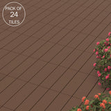 Pure Garden Patio and Deck Tiles - 24-Pack Interlocking 12x12 Wood Plastic Composite Weather-Resistant Outdoor Flooring Pavers (Brown) Pure Garden