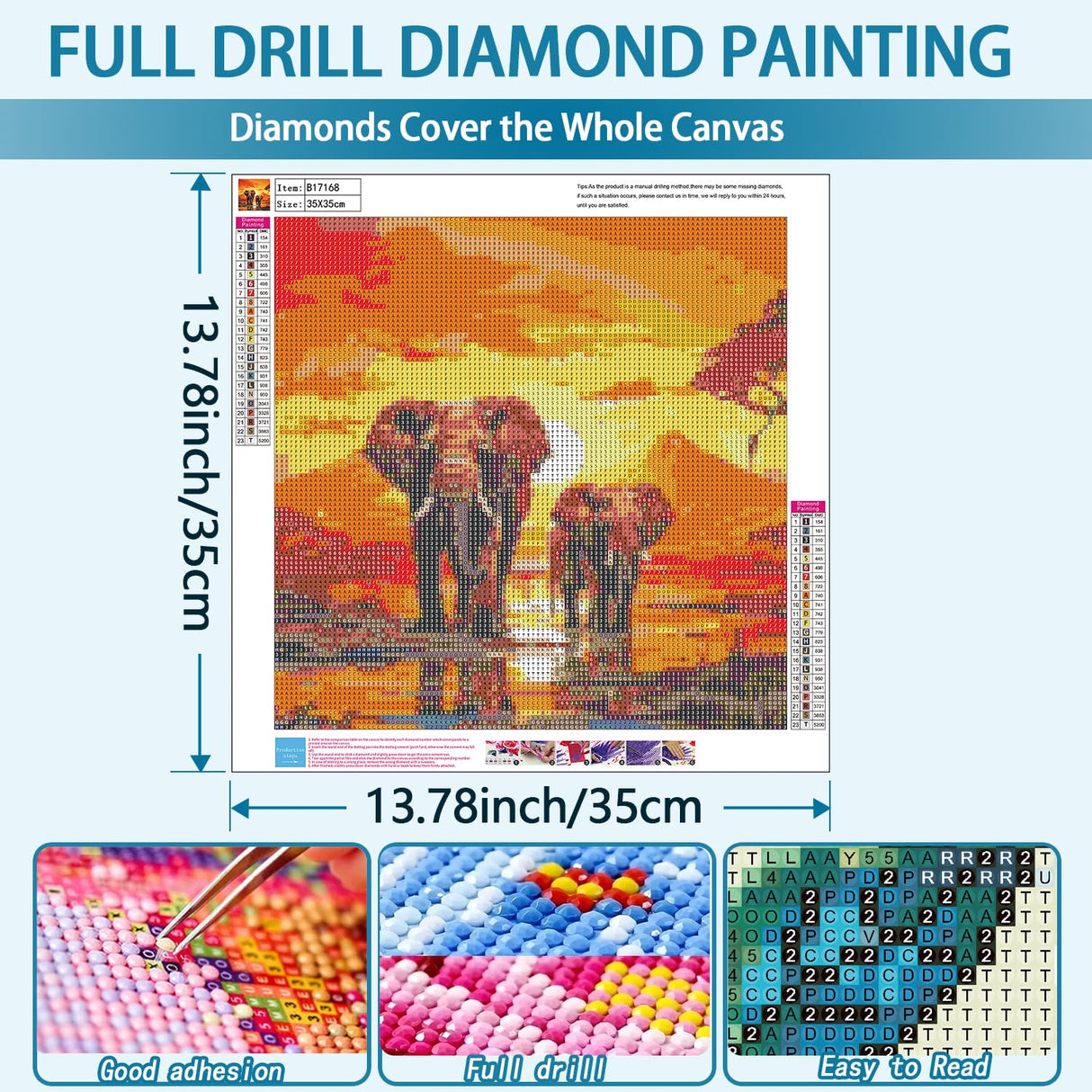 YQFCZDQ Elephant Diamond Art Kits for Adults,Sunset Landscape 5D Diamond Painting Kits for Adults Beginners,Animal DIY Full Round Drill Diamond Dots Gem Art Kits for Adult,Home Wall Decor 13.8x13.8 in YQFCZDQ