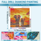 YQFCZDQ Elephant Diamond Art Kits for Adults,Sunset Landscape 5D Diamond Painting Kits for Adults Beginners,Animal DIY Full Round Drill Diamond Dots Gem Art Kits for Adult,Home Wall Decor 13.8x13.8 in YQFCZDQ