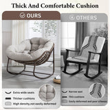 Large Indoor Outdoor Rocking Chair, Oversized Rocking Papasan Chair with Thick Cushion and Frame Outdoor Rocker, Comfy Wicker Egg Chairs Lounge for Outside Porch Patio Backyard Balcony (Beige) SLEERWAY