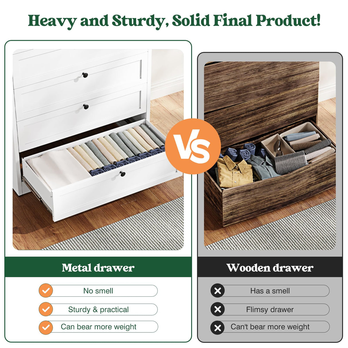 Letaya 5 Drawer Dresser for Bedroom, Metal Chest of Drawers Tall White Closet Organizers and Storage Clothes, Accent Storage Cabinet for Living Room, Entryway, Hallway, White Letaya