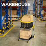 TOLRET Utility Cart, 200 lbs Capacity Folding Shopping Cart, Multi-Functional Collapsible Cart, Platform Hand Truck with Foot Brake, Grocery Cart on Wheels Foldable with Storage Crate, Yellow TOLRET