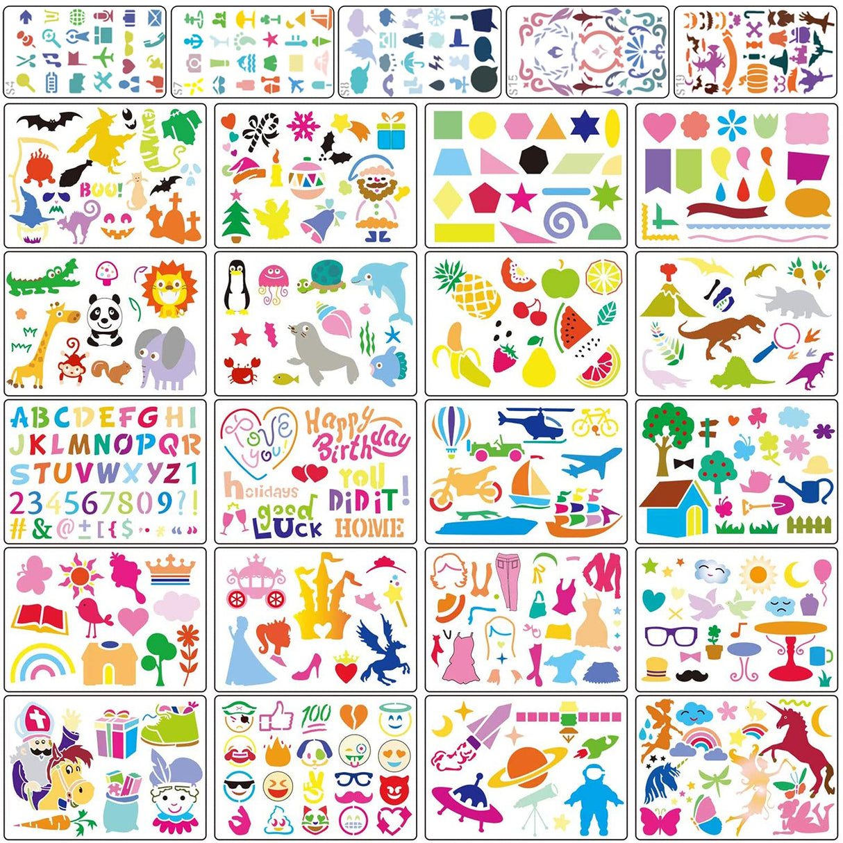 Stencil Drawing Kit for Kids, 25 Pcs Plastic Drawing Stencils with 400+ Shapes, Great Birthday Gift for Boy Girl Acoavo