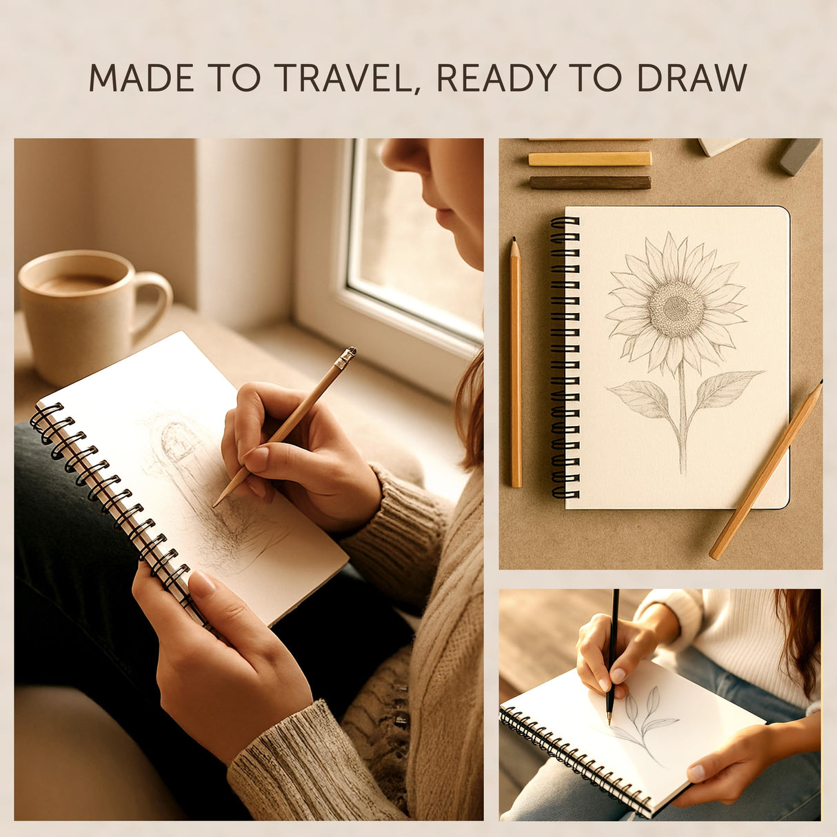 Artist’s Sketchbook Hardcover – 200GSM Very Thick Paper – Spiral Sketch Book for Drawing and Mixed Media – Sketch Pad, Art Book - 5.8 x 8.5, 40 Sheets / 80 Pages String & Space