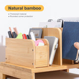 Homde Bamboo Desk Organizer with File Holder, Office Organization for Desks with Adjustable Pen Holding, Desktop Letter Paper Tray Storage for Workplace Home School (3-Tier,Natural) Homde