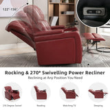 NCKMYB Mid-Century Modern Rocking Power Recliner Chair Swivel PU Leather Chair for Living Room – Cup Holder, Phone Holder, USB Port, Hidden Storage – Red NCKMYB