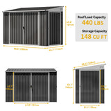 DWVO 8x4 FT Outdoor Weatherproof Storage Shed, Secure Metal Bike Shed w/Lockable Entry, Garden Storage Solution for Lawn Equipment, Tools, Waste Bin, Dark Gray DWVO