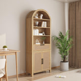 79" Tall Arched Bookcase with Storage, Mid Century Modern 6-Tier Cabinet with Door and Drawer, Arched Bookshelf with Open Display Shelf for Office Living Room (Natural, 79inch-Doors) Janmer Home